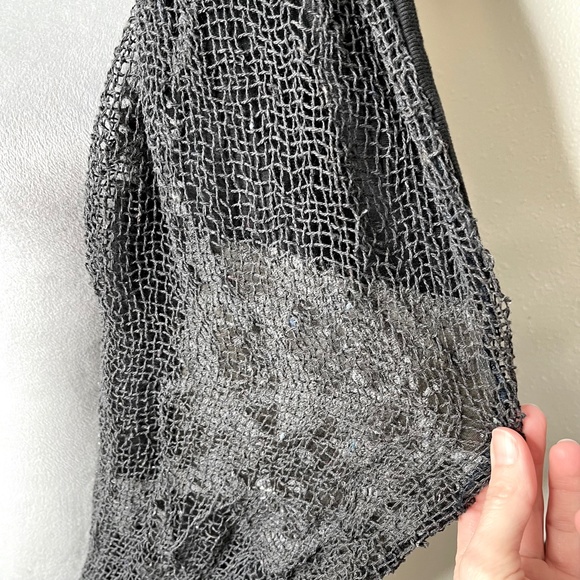 Upcycled Patchwork Infinity Scarf Black Skull Gray Fishnet Mens Goth Apocalypse - Picture 14 of 16